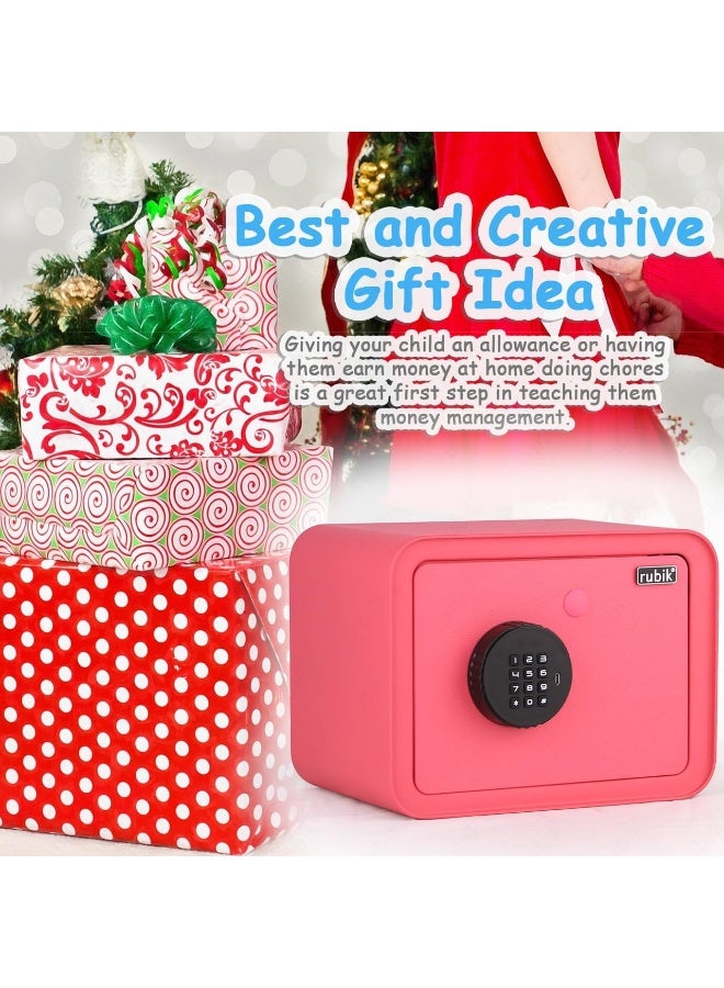 Rubik Piggy Bank Safe with Digital Password and Key Lock, Cash Coins Drop Slot Money Saving Box for Kids Boys Girls Adults (18x24x16cm) Pink - Image 5